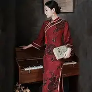 [JIMINISO] Old Shanghai Women Autumn Chinese Style Vintage Elegant Improved Female Qipao Dress Long Sleeve Elegant