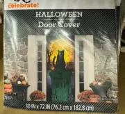 Halloween Black Cat Door Cover Panel Graveyard Wall Decor 30x72 House Decoration
