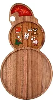 Guowall Wooden Tray Snowman Epoxy Resin Serving Platter Christmas Decoration Cheese Board for Kitchen, Home Decor, Food Display - 1 pc/Set