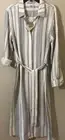Faherty Organic Cotton Button Belted Dress Roll-Up Sleeve Stripe White/Blue Sz L