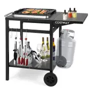 Costway 2-Tier Dining Cart Mobile Food Prep Trolley w/Folding Tabletop Black