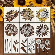 SUSOO 10PCS Large Reusable Flower Painting Stencils Set- DIY Daisy Peony Plastic Art Drawing Templates for Home Walls and Wood Decor, Floral&Rose Patterns for Gift Boxes Cards, Scrapbooks(30cmx30cm)