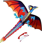 Dragon Kite for Kids Adults, Easy to Fly Pterosaur for Boys Girls Beginner, (62 x 55) in Single Line with Tail 90M String, Flying Toys for Beach Park Outdoor Fun