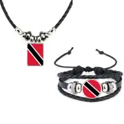 Set Of 2 Trinidad And Tobago Leather Bracelet And Soft Rope Necklace + Gift Bag