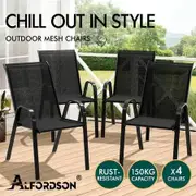 ALFORDSON 4x Outdoor Lounge Chairs Patio Dining Furniture Garden Stackable Black
