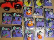 20 Assorted Fabric Plastic Halloween Necklaces Rings Pins Ghost Spider Pumpkins