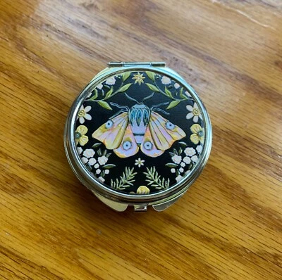 trinket box pill box hinged compact mirror cottage core woodland witchy moth