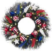 Valery Madelyn Patriotic Memorial Day Wreath for Front Door, Pre-Lit 18 Inch
