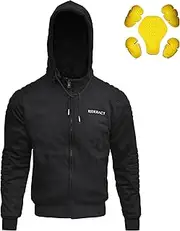 [RIDERACT] Mens Motorcycle Hoodie Black Aramid Reinforced Motorbike Hoody Armored Protective Motorbike Hoodie Protective Clothing