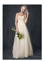 David's Bridal Tulle Strapless W/Sequin A Line Beaded Ivory Wedding Dress 16W 14