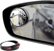 Ampper 2" Round Blind Spot Mirror, 360 Degree Adjustabe HD Glass and ABS Housing Convex Round Stick-On Mirror for Car (Black, Pack of 2)