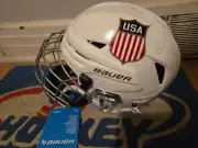 PRO STOCK BAUER RE-AKT 85 TEAM USA HELMET SIZE SMALL W/ BAUER FULL SHIELD CAGE