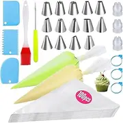 Piping Bags and Tips Set - Cupcakes Cake Decorating,Kit Baking Supplies,Stainless Steel Icing Cake Frosting Piping Tips with Reusable& Disposable Pastry Bags (125PCS)