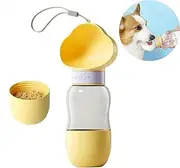 Dog Water Bottle with Food Container, Travel Puppy Water Bowl, Portable Pet Dispenser, Dog Stuff Accessories Items, Puppy Essentials Necessities for Walking and Hiking Dog Gift (Yellow, 350ml+200ml)