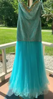 Sherri Hill #2833 prom pageant gown Formal Fashion dress Aqua Sparkle size 4 NEW
