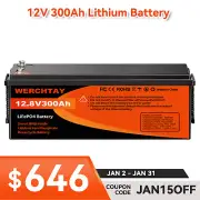 12V 300Ah Lithium Iron Battery BMS LiFePO4 Replace AGM Solar Boat Marine RV