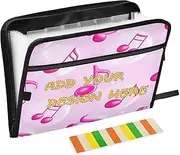 Custom File Pocket Folder 13 Pockets A4 Letter Size Personalizable Expanding File Jackets with Zipper Closure for Document Storage Cartoon Pink Note para guardar