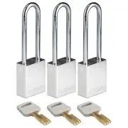 Brady Alu-Slv-76St-Ka3pk Lockout Padlock,Al,1/4" W,Silver,Pk3