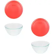 Pyrex 7402 6-Cup Sculpted Glass Bowls and 7402-PC Red Lids (2-Pack)