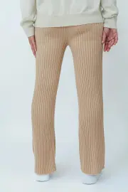 MerinoSnug Merino Wool Wide-Leg Ribbed Pants – 100% Merino Wool, Light Camel / XS