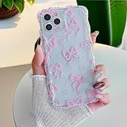 Cute Bowknot Case for iPhone X/XS, Curly Wavy Ribbon Bow Case, Clear Aesthetic Stylish Slim Soft Durable Pretty TPU Protective Cover for Women Girls, Pink