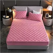 [BoNene] Queen Sheets Bedding Crystal Velvet Thick Quilted Mattress Cover Solid Color King Size Quilted Sheets Soft and Warm Double Bed Cover Queen Sheet Set (Color : Red, Size : 150x190-US Queen)