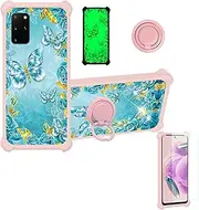 Case for Samsung Galaxy S20+ Plus 5g Phone Case Cover [with 1*Tempered Glass Screen Protector][Hard PC + Soft Silicone][Ring Support] [Gold Glitter+Luminous] JSF-YHD