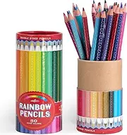eeBoo: 25 Double-Sided Colored Pencils - Rainbow - 50 Vivid Colors, Stunning Canister, Silver Foil Accents, Artist Quality, Non-Toxic Art Supplies