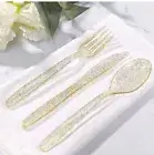 120 sets Gold Glitter Heavy Duty Plastic Silverware Cutlery Fork, Spoon, Knives