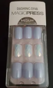 Dashing Diva Magic Press On Nails Medium Ice Queen blue holographic white