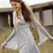 NWT Anthropologie boho dress size L button close in back wide sleeve grey