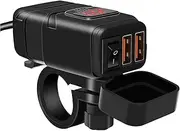 QC 3.0 Quick Charge 12V USB Socket, Motorcycle USB Charger with 6-30V LED Voltmeter, Waterproof Motorbike Phone Charger for Motorbike/Car/Boat/Campervan/Caravan
