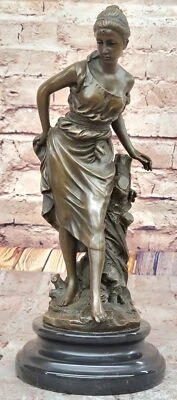 Handcrafted Moreau Bronze Lady Statue Art Nouveau Girl Sculpture Collectible