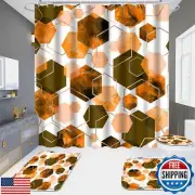 YOKYHOM Bathroom Sets, 4 Piece Orange Geometric Bathroom Shower Curtain Sets