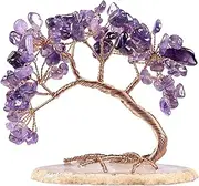 Amogeeli Amethyst Crystal Copper Money Tree with Natural Agate Slice Base, Fengshui Bonsai Tree Decor for Luck & Wealth