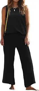 [SuperPrity] Two Piece Outfits for Women Summer Lounge Set Sleeveless Knit Tank Tops and Wide Leg Pants Sweater Set Sweatsuit