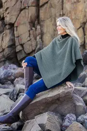 Wool Cable Knit Poncho--NBIRD-119