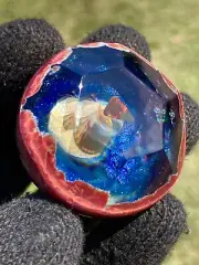 Glass Boro Marble 41mm W/ Opal Stone Hand Made Art Faceted ￼space Sculpture