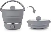 Foldable Electric Hot Pot Cooker, Mini Kettle Food Grade Silicone Cookerware Boiling Water Steamer Portable Travel Global Use-Gray