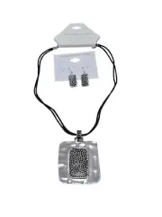 Christopher & Banks Star Silver Tone Black Corded Necklace & Earring Set