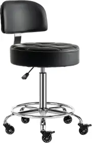 Lockable Stool with Back and Foot Rest Ergonomic Rolling Hydraulic Adjustable St