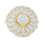 1.0 CT. T.W. Natural Diamond Flower Swirl Ring in Sterling Silver with Solid 14K Gold Plate