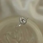 2.01 CT Halo Pear Cut Moissanite Unique Proposal Gift Ring 14K White Gold Plated