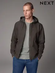 Dark Brown 100% Cotton Canvas Hooded Zip Through Worker Jacket (E66527) | $67