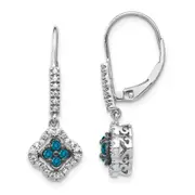 Solid 14k White Gold and Blue Simulated CZ Dangle LeverbacK Earrings