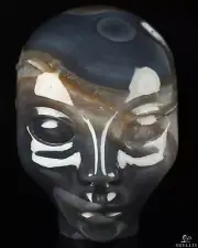 4.2" Agate Geode Carved Fairy Elf Alien Crystal Skull Companion Sculpture