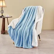 [LINENOVA] Sherpa Fleece Blanket for Bed, Super Soft Fleece Plush Sofa Couch Throw Blanket, Comfy Cozy Fluffy Warm Comforter (Light Blue, 220x240cm)