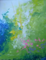 Original hand-painted "Trail of Pink" 20"Hx16"W canvas panel by Steve G. Graff