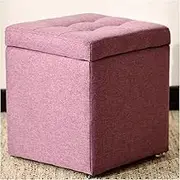 Linen Ottomans with Wooden Frame Square Storage Ottoman Stylish Short Ottoman Stool Compact Storage Stool with Legs