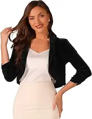 [Allegra K] Women's Velvet Bolero Long Sleeve Open Front Short Cardigan Top